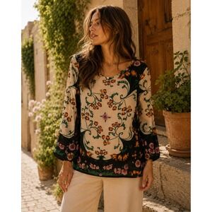 Maeve‎ Anthropologie FLORENCE Silk Floral Long Sleeve Blouse 4 Boho Nouveau Top